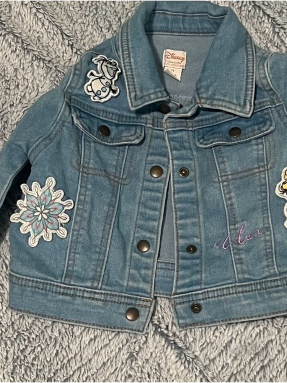 Disney Light Blue Denim Jacket with Embroidered Patches